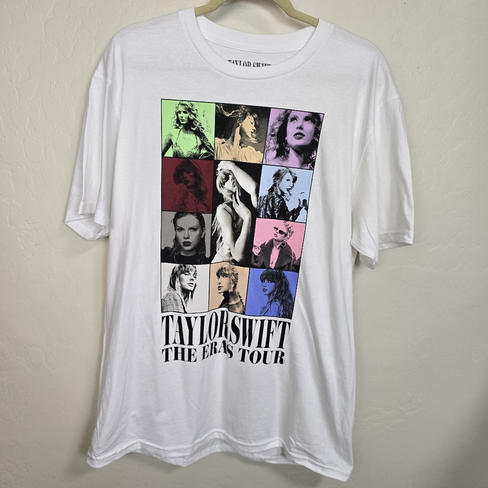 Taylor Swift The Eras Tour White Colorful Squares T-Shirt Medium NWOT